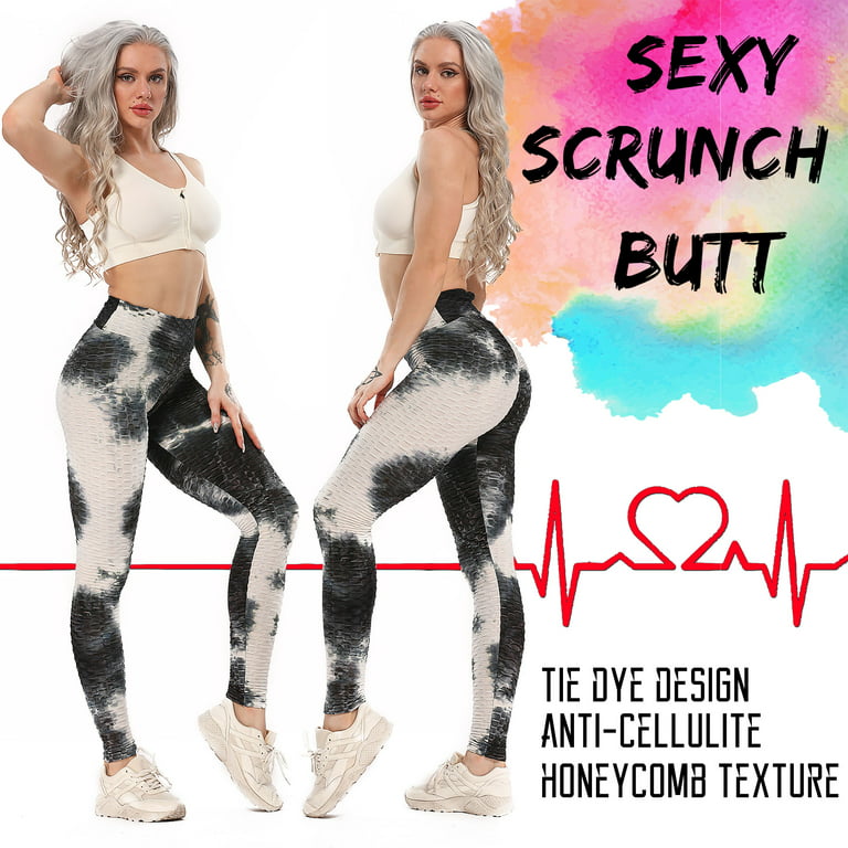 FITTOO Women Tie Dye Yoga Pants High Waist Ruched Butt Lift Texture Tiktok  Leggings 