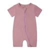 thumbnail image 1 of Combinaisons Filles Été Solide Fermeture Éclair Dormeuse Manches Courtes Combinaison Tenues Violet Infant à Grand Enfant, 1 of 3