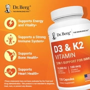 Dr. Berg D3 & K2 Vitamin Supplement - D3 K2 10,000 IU , 120 Capsules