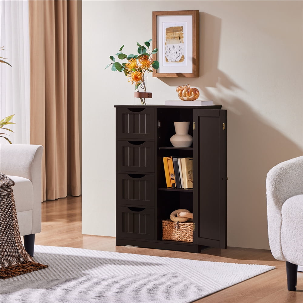 Yaheetech Wooden Cabinet Storage Unit with Drawers & Cupboard for Bathroom, Espresso