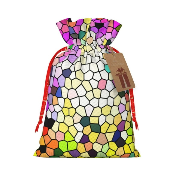 Xecao Colorful Tie Dye Stained Glass 3 Print Burlap Gift Bags with Drawstring and Gift Tags, Gift Bags, Burlap Bags, Jute Bags for Party, Christmas, DIY Craft Bags-Small