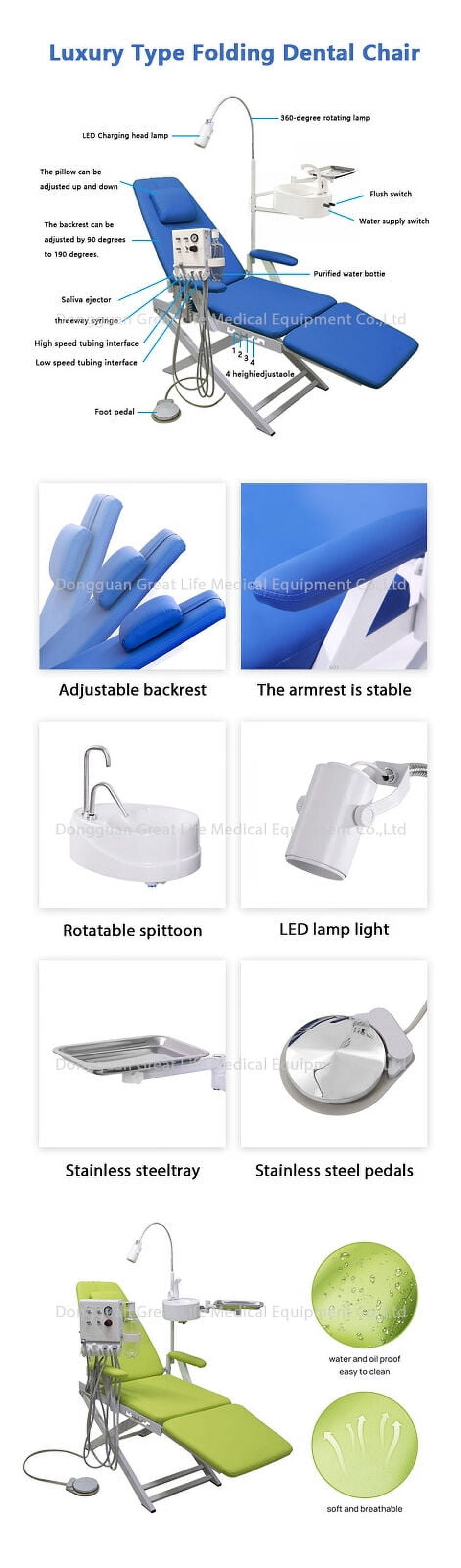 GreatLife Dent USA Stock PORTABLE DENTAL FOLDING CHAIR LED LIGHT+TURBINE+DENTIST STOOL