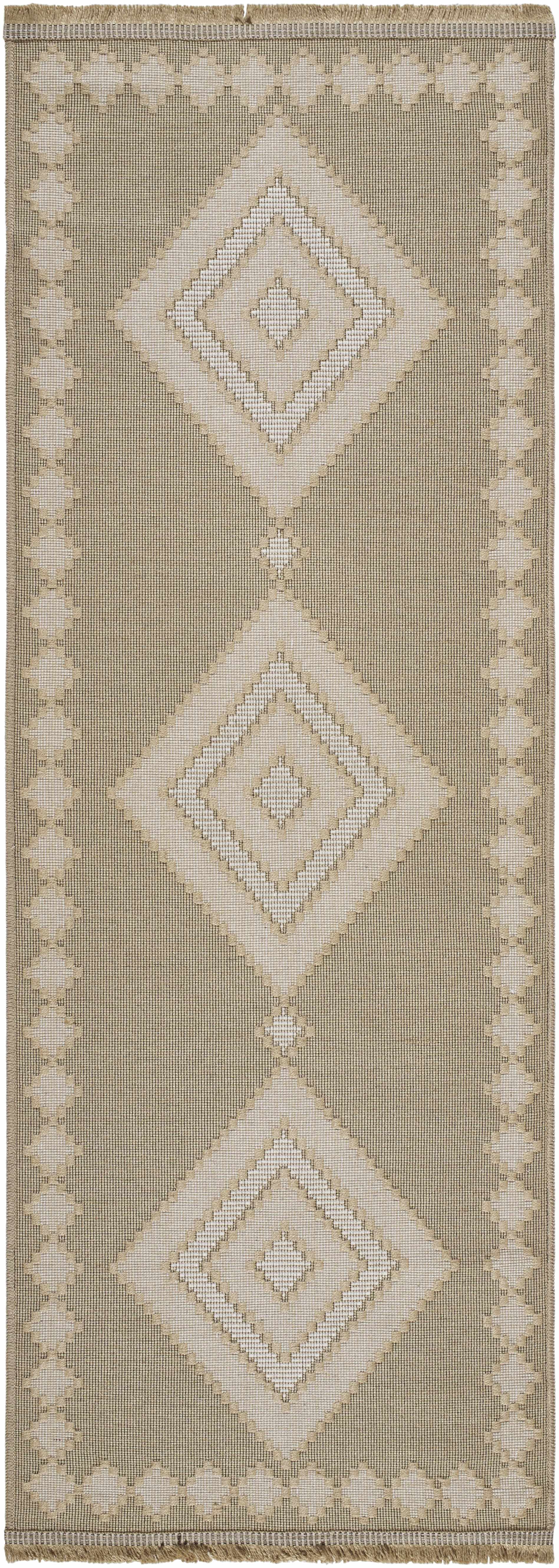 BoutiqueRugs Ziggy Bohemian Jute and Cotton Natural Fiber Textured Area Rug - Boho Moroccan Geometric Area Rug for Living Room, Bedroom - Machine Washable - Tan, Peach, Beige - 2'7" x 4'5"