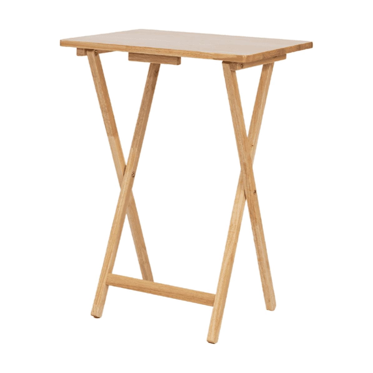 (2 pack) Mainstays TV Tray Table Set, 3-Piece with 2 Folding Rubberwood Trays and Storage Rack, Natural