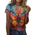 thumbnail image 3 of Colorful Butterfly T-Shirts Casual T-Shirt Short Sleeve Women Trendy Tshirt Beach Custom Tops, 3 of 5