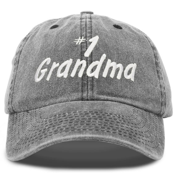 DALIX Number 1 Grandma Hat Gift Washed Cotton Baseball Cap in Washed Denim Black