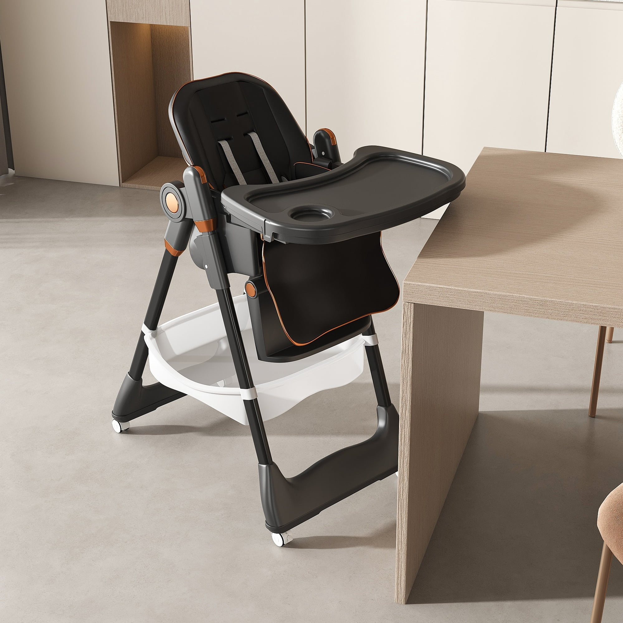 Alvantor Baby High Chair for Infant Portable Toddler Feeding Seat with Belt for Home, Dining Black