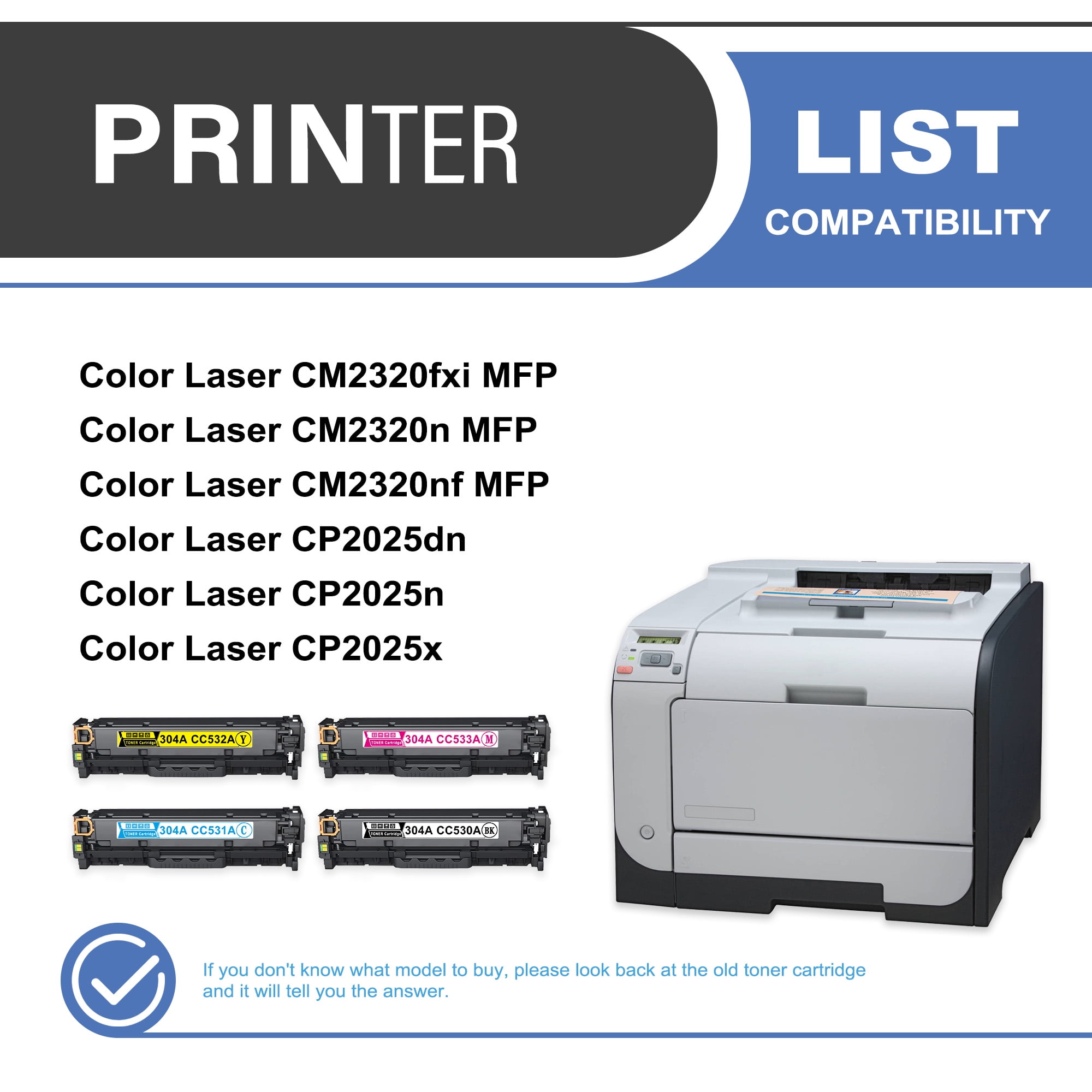 304A CC530A Toner Cartridge 4-Pack Compatible for 304A CC530A Toner Cartridges for Color Laser CM2320 MFP, Color Laser CP2025 Series Printer (1 Black, 1 Cyan, 1 Magenta, 1 Yellow)