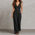 thumbnail image 2 of Jumpsuits for Women Cotton Sleeveless V Neck High Waist Slimming Jumpsuit Casual Fashionable Solid Color Loose Wide Leg Romper Jumpsuit with Pocket, 2 of 7
