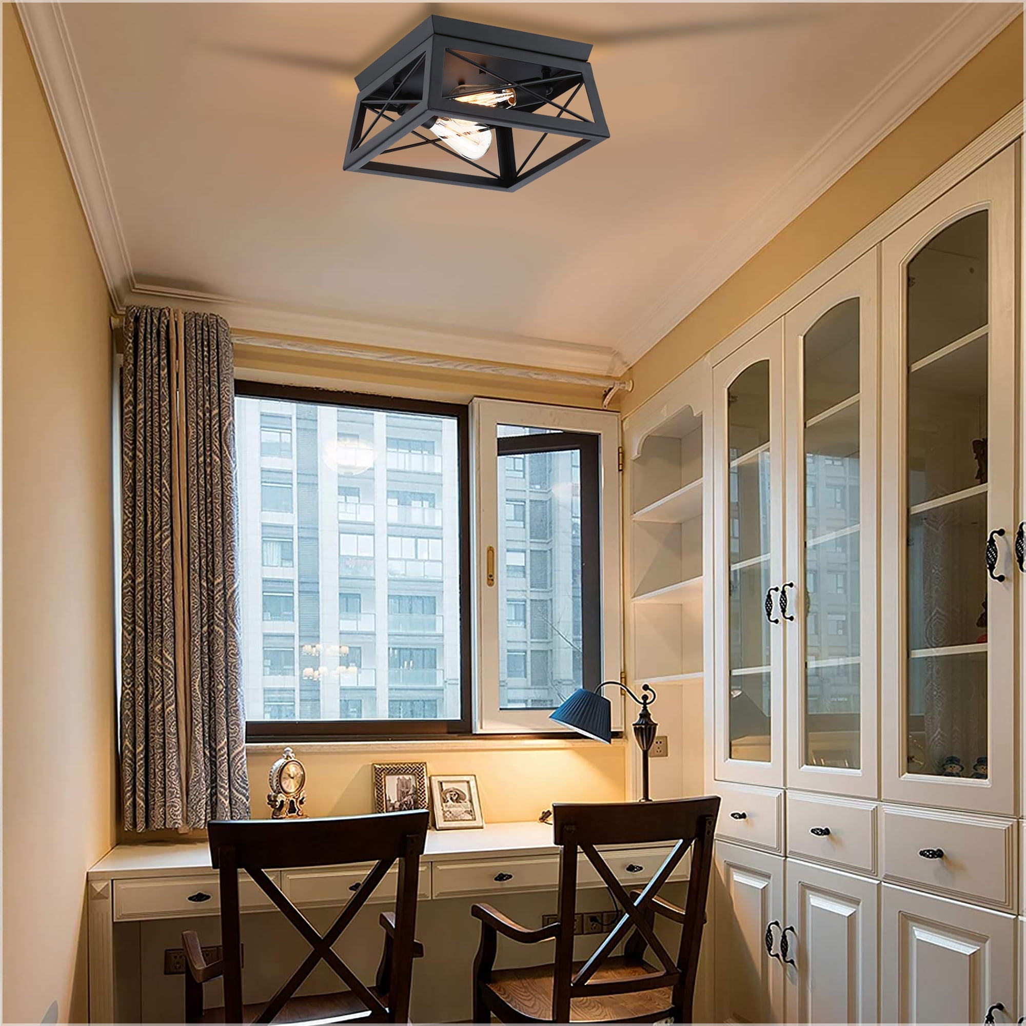 2-Light Farmhouse Flush Mount Ceiling Light Industrial Metal Light Fixture for Hallway, Bedroom, Kitchen, Living room