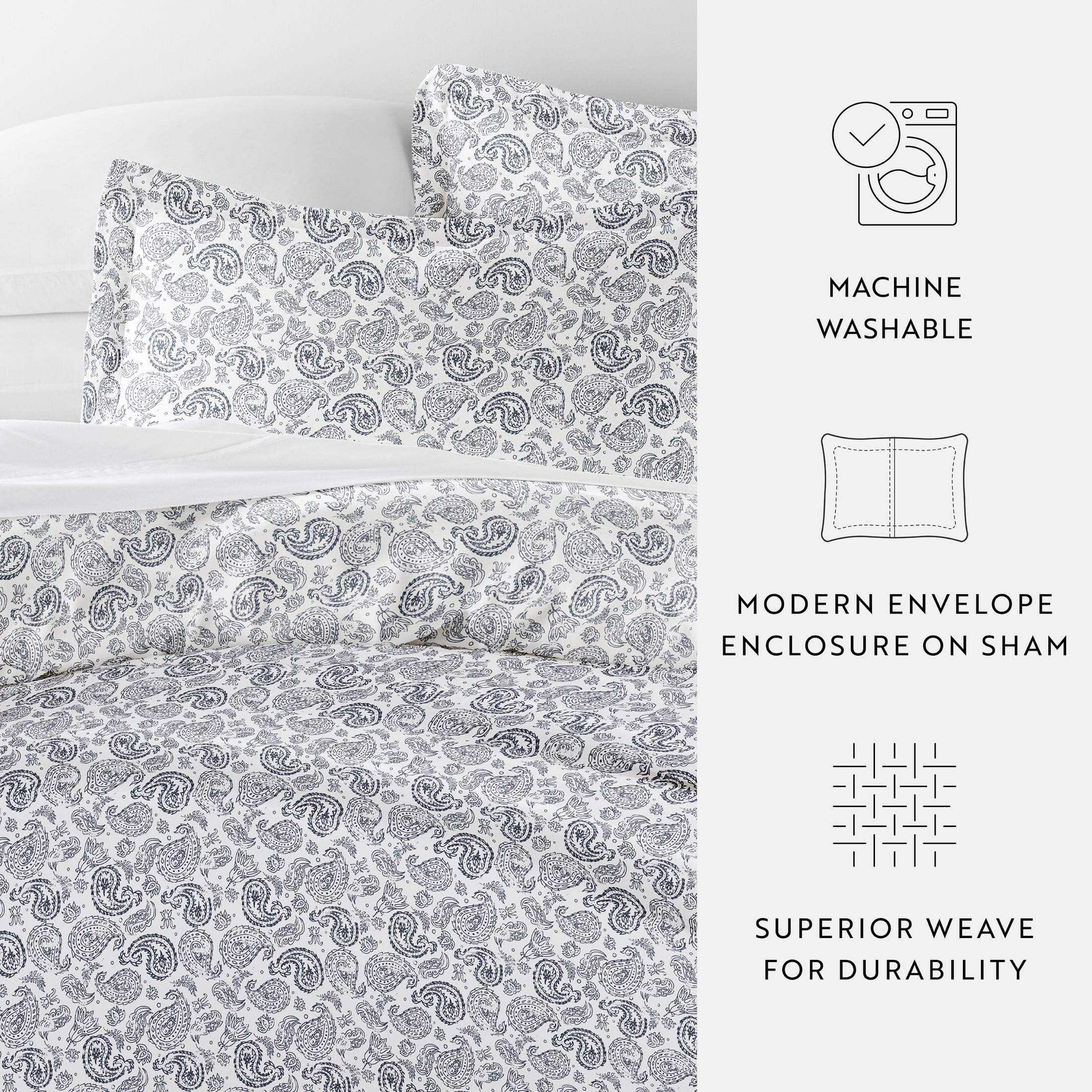 Noble Linens Navy Coarse Paisley Print Duvet Set 2-Piece Duvet Cover Set, Twin/TwinXL