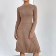 thumbnail image 2 of Jinhomg 2025 Dressy Casual Outfits for Women 2 Piece Solid Business Clothes Soft Cozy Long Sleeve Crew Neck Knit Tops with Pleated Midi Skirt Clearance Items for Women Khaki L, 2 of 6