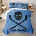thumbnail image 2 of Erosebridal Cartoon Hockey Helmet Quilt King for Boys Men, Crossed Stick Print King Coverlet Set, Blue, 3-Piece, 2 of 7