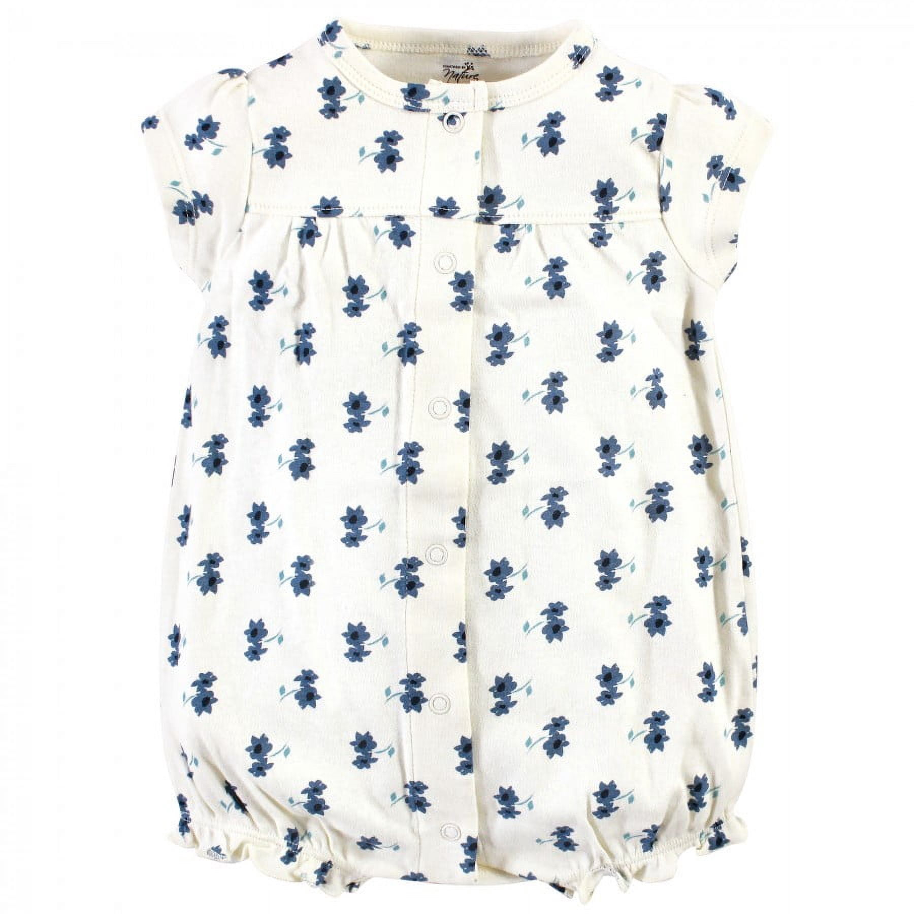 Touched by Nature Baby Girl Organic Cotton Rompers 3pk, Garden Floral, 6-9 Months