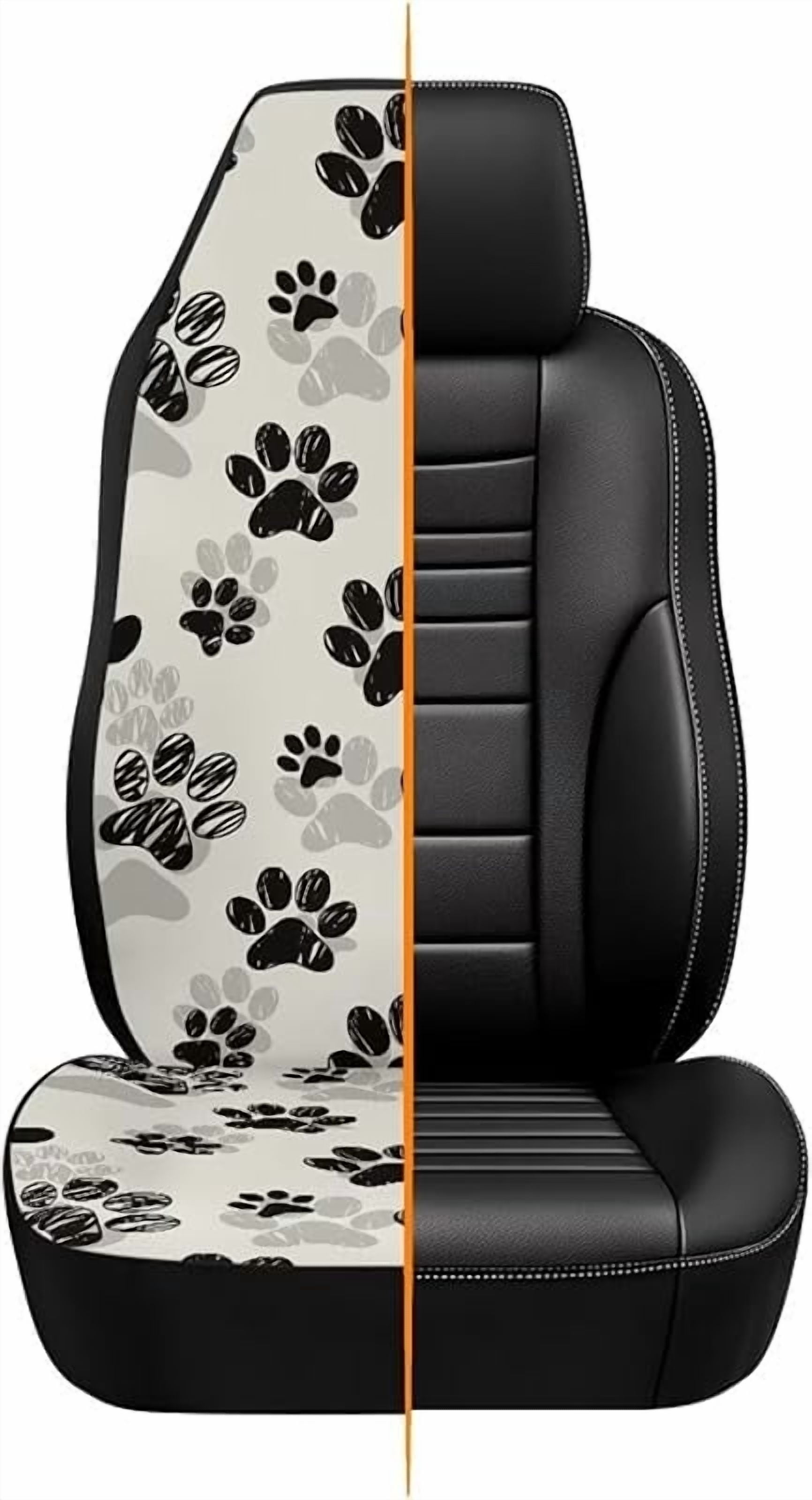 Waterproof Car Front Seat Cover Set Black Dog Paw Print Bucket Seat Covers Anti-Slip Premium Polyester Seat Covers for Cars,Trucks,SUVs,2PCS,Airbag Compatible