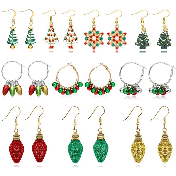 Pendientes de Navidad para mujer Pendientes de vacaciones para niñas Pendientes de copo de nieve de árbol de lazo Ormromra ZJWJ874-3