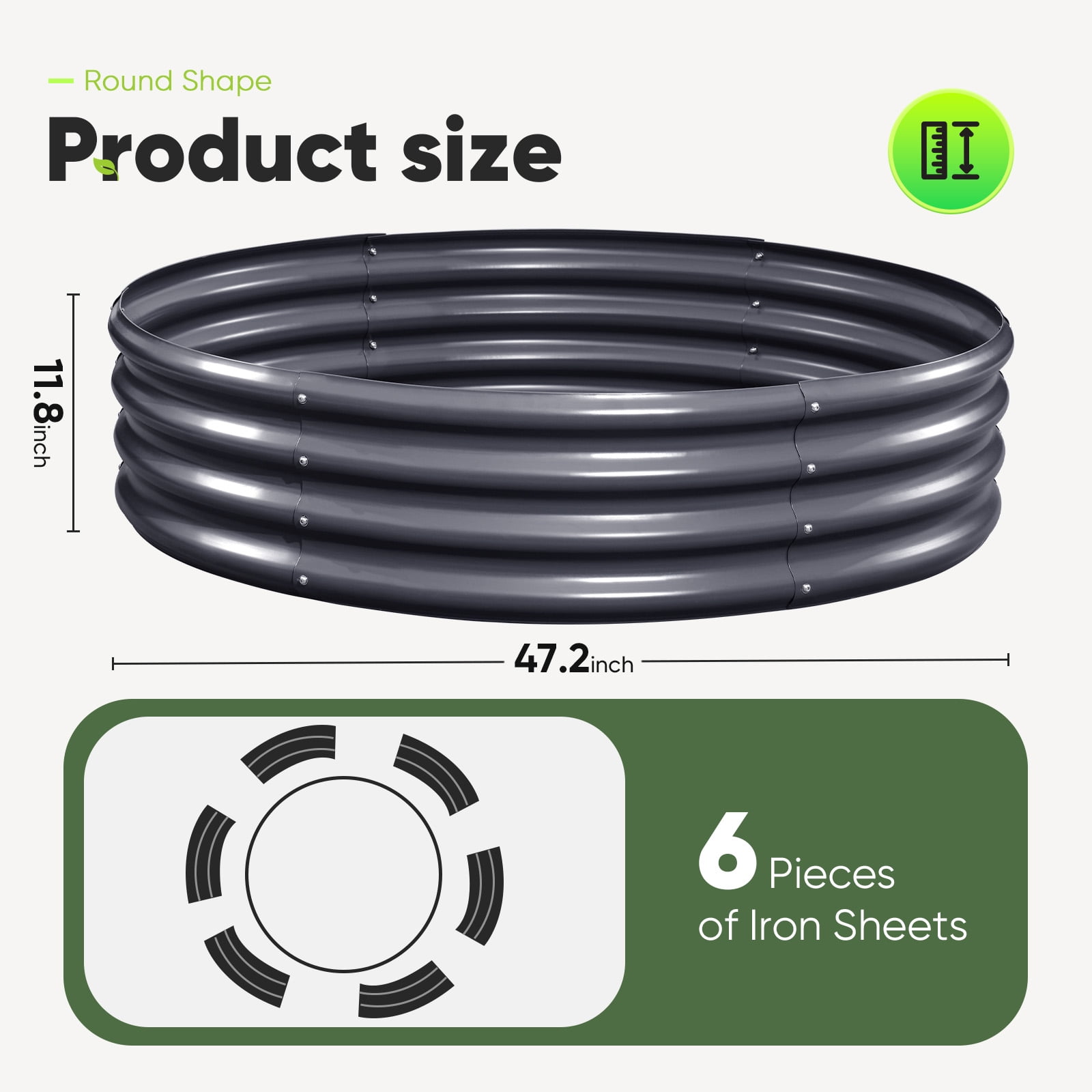 King Bird 2PCS 4x4x1 ft Raised Garden Bed Galvanized Steel Planter Garden Box for Outdoor Gardening Vegetables Flowers Round Dark Gray