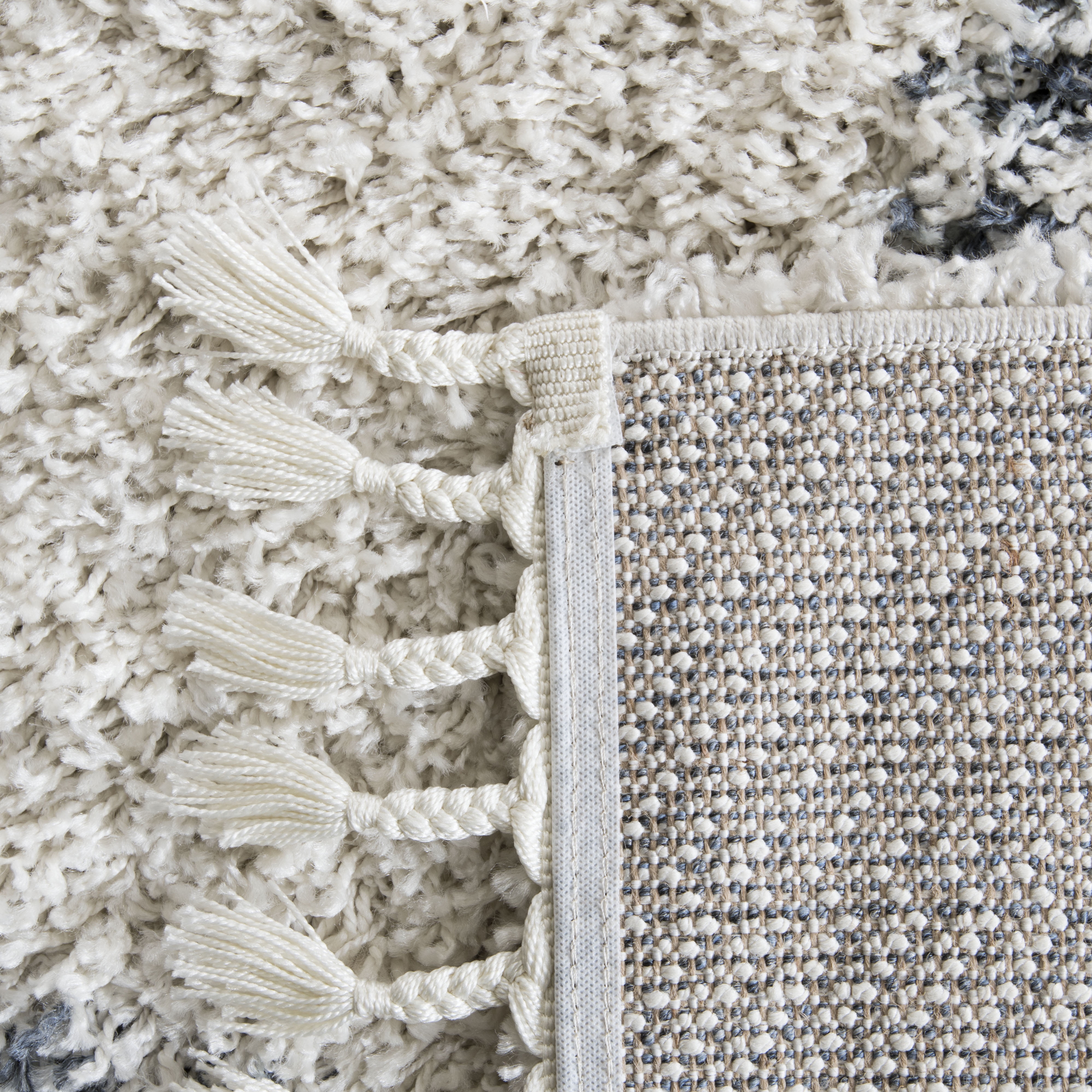 SAFAVIEH Pro Lux Emmeline Geometric Shag Area Rug, Cream/Blue, 9' x 9' Square