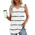 thumbnail image 2 of Timegard Womens Summer Tops V-Neck Striped Pleated Sleeveless Comfy Casual Tunic Tops for Leggings, 2 of 6