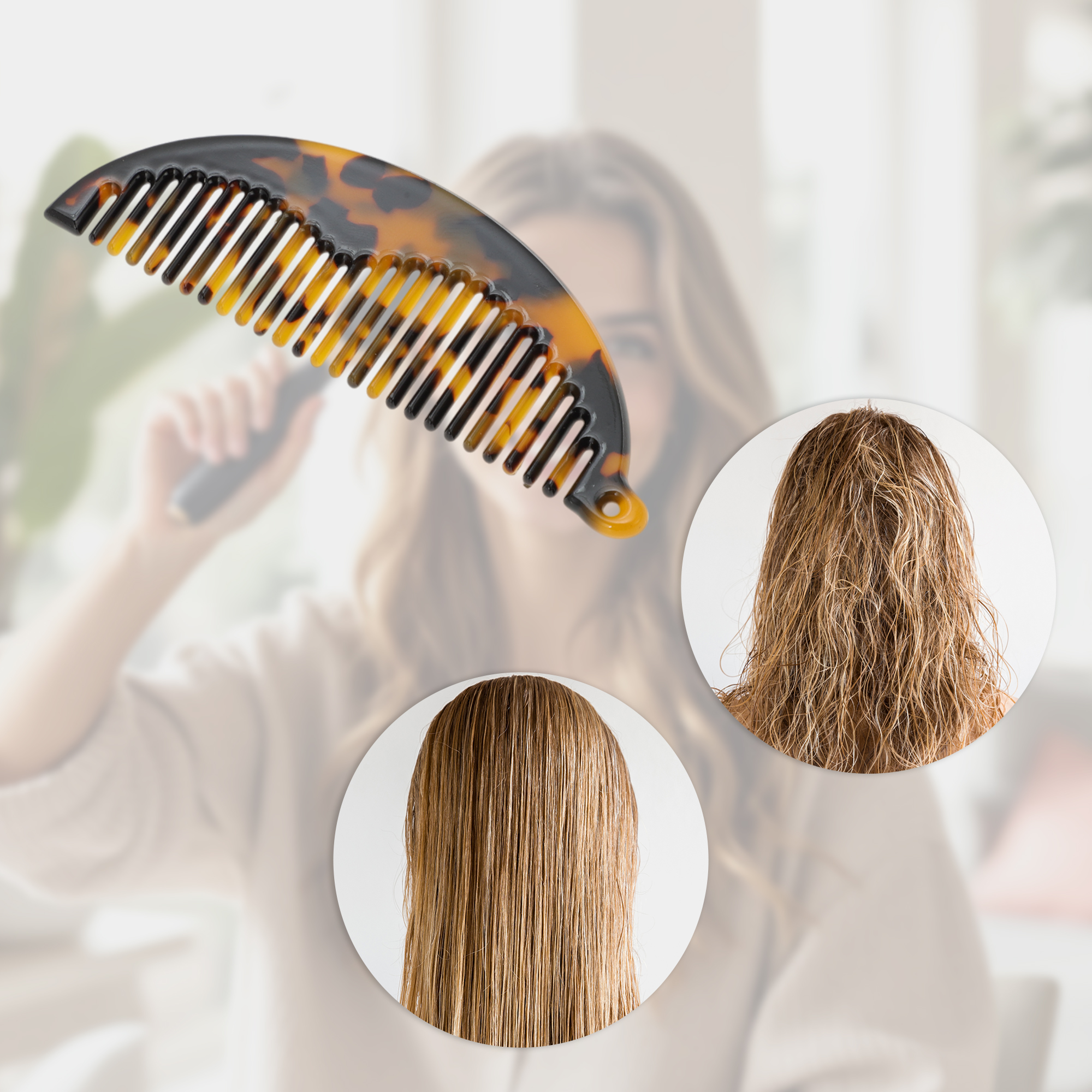 Unique Bargains 1 Pc Durable Half Round Hair Comb with Hole Tortoiseshell Color