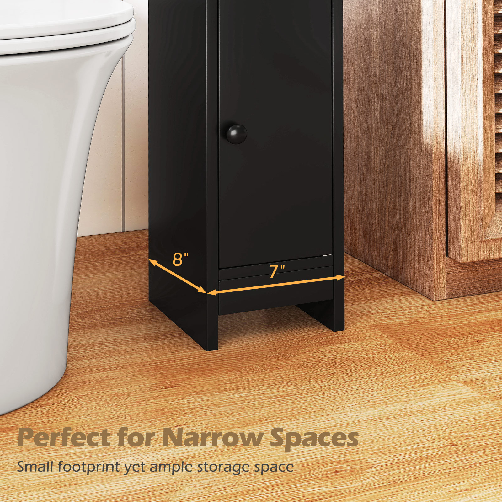 Topbuy Bathroom Storage Cabinet Small Corner Floor Cabinet with Door and Adjustable Shelves Toilet Paper Holder Stand Black