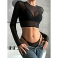 thumbnail image 6 of Womens Mesh Long Sleeve Tops See Through Tee Shirts Party Club Night Lace Blouse Short Black XL, 6 of 10
