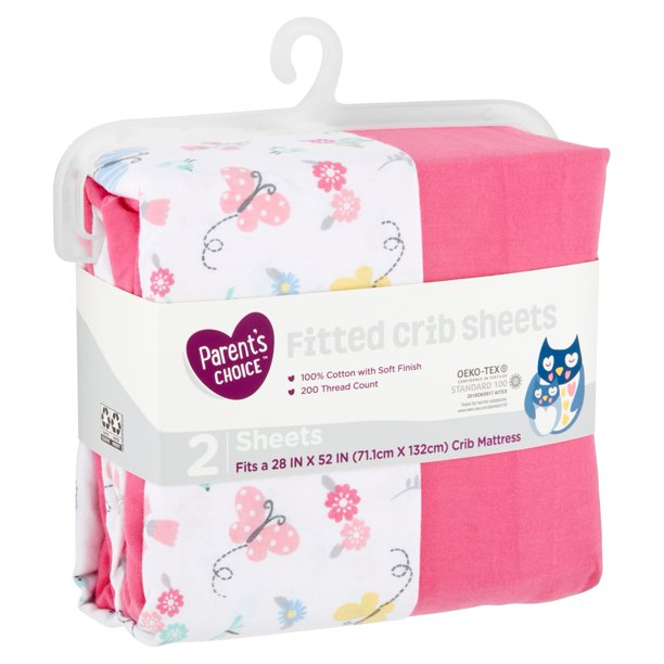 Parent's Choice Butterfly Fitted Crib Sheets, 2 count