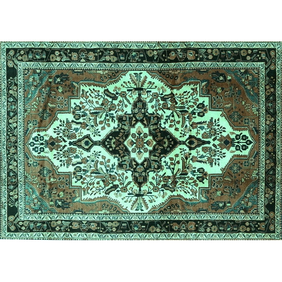 Ahgly Company Indoor Rectangle Persian Turquoise Blue Traditional Area Rugs, 2' x 3'