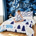 thumbnail image 3 of Manfei Jungle Bear Queen Bedding, Woodland Rustic Tree Bedding Comforter Set Queen, White Navy, Polkadot Reversible, 7 Pieces, 3 of 5
