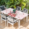 thumbnail image 2 of Valentine's Day Table Cloths for 5 Foot Rectangle Tables, Red Gnomes Hot Love Heart Rose Pink Patio Waterproof Elastic Fitted Tablecloths, Washable Rectangular Table Cover for Camping, 2 of 8