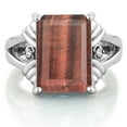 thumbnail image 2 of Gem Stone King 925 Sterling Silver Red Tiger Eye and White Created Sapphire Engagement Ring for Women (6.53 Cttw, Gemstone Birthstone, Emerald Cut 14X10MM, Size 8), 2 of 5