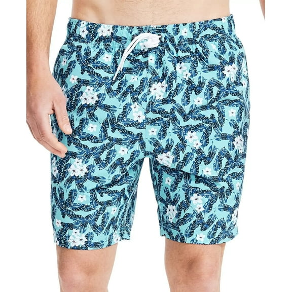 NAUTICA Men's Tropical Print 8" Swim Shorts Blue Size L