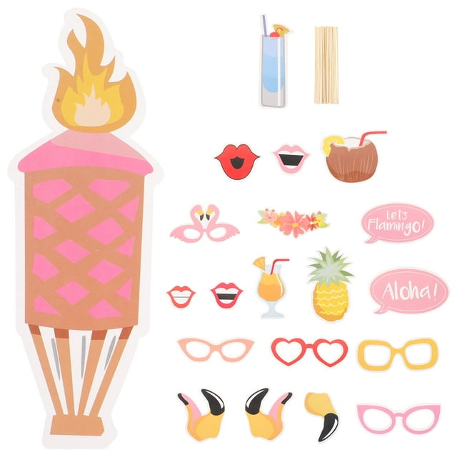 12pcs Hawaii Party Photo Props Set Flamingo Beach Decoration Paper Handheld Photo Booth Props Set Photography Accessories Summer Party Supplies