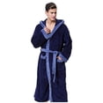 thumbnail image 1 of Men's Hooded Bathrobe and Pajama Set Color Blocked Design Patch Pocket Loungewear Comfortable Sleepwear for Relaxation, 1 of 4