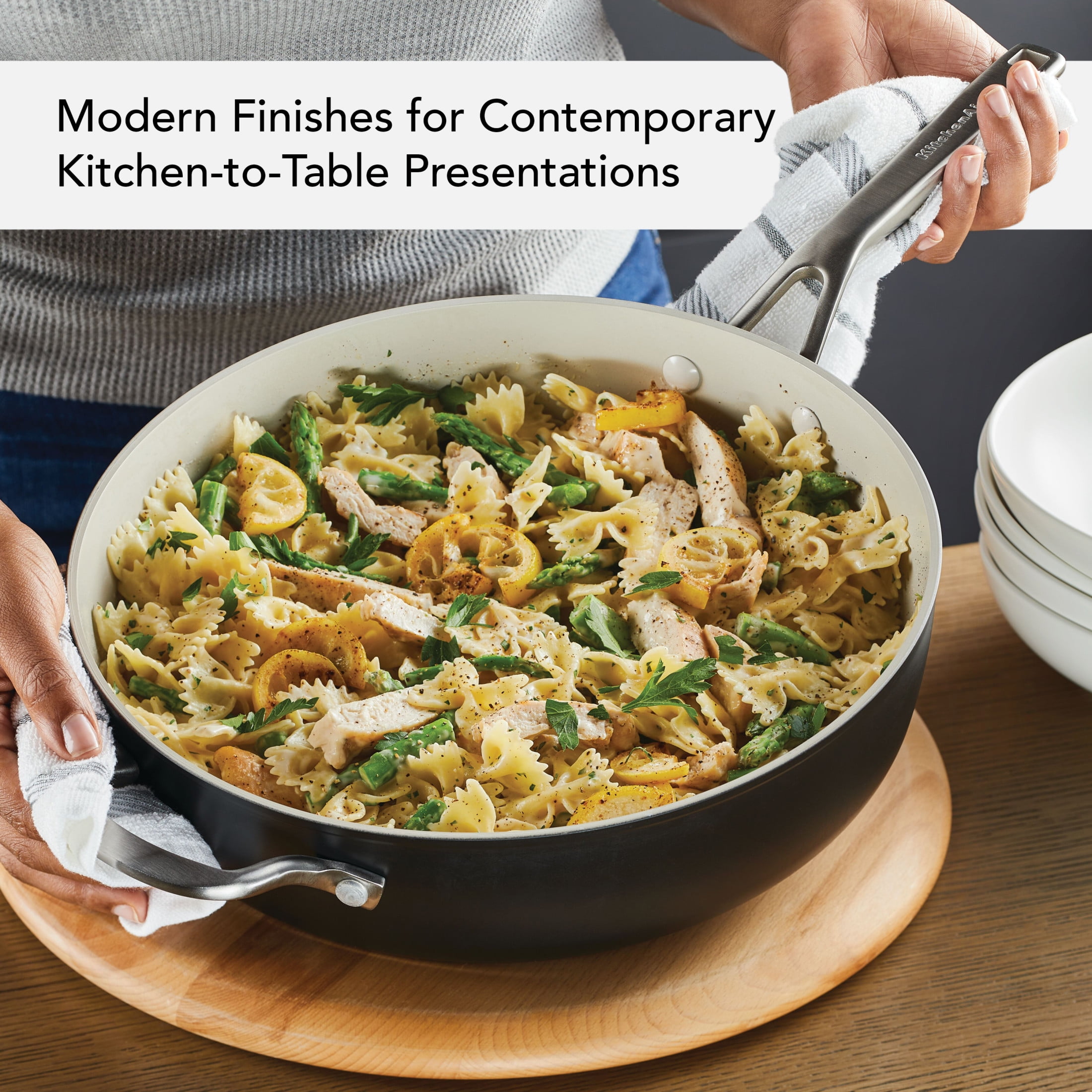 KitchenAid Hard Anodized Ceramic Nonstick Sauté Pan with Lid, 5-Quart, Pistachio