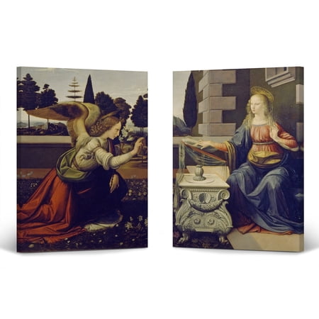 Smile Art Design Annunciation by Leonardo Da Vinci 2 Piece Canvas Print Set Famous Art Painting Reproduction Fine Art Home Decor Ready to Hang- Made in USA- (40x30)x2