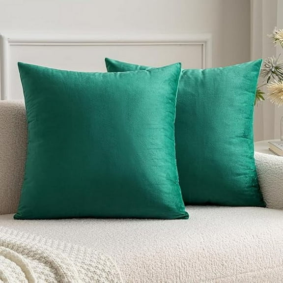 Pack of 2 Green Velvet Throw Pillow Covers 24x24 Inch Soft Solid Decorative Square Set Christmas Cushion Cases for Spring Couch Sofa Bedroom