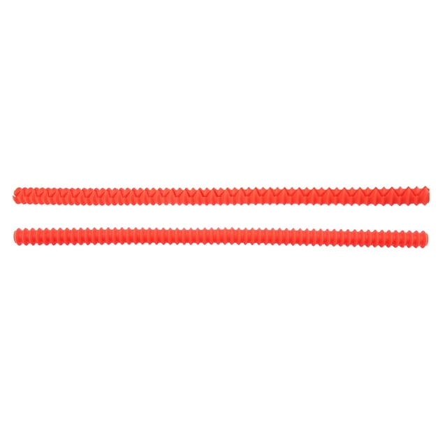 HURRISE Silicone Oven Rack, a set of two red heat-insulated silicone oven shelf guards designed to protect against burns. Each guard measures approximately 35 cm in length and features a flexible, ribbed design for easy installation on oven rack edges. Made of food-grade silicone, these guards are non-toxic, durable, and resistant to high and low temperatures. Ideal for making hot oven shelves safe to touch without the need for oven mitts.