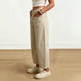 thumbnail image 7 of Barrel for Women Trendy Cropped High Waisted Patch Pocket Baggy Stretch Pants Casual Wide Leg Khaki XL(XL), 7 of 7