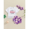 thumbnail image 2 of FEORJGP Toddler Baby Girls Casual Shorts Set 3M 6M 12M 18M 24M Infant Short Sleeve T-Shirts Letters Print Tassels Hem Tops with Baseball Print Shorts n Cute Summer Outfits for Baseball Theme, 2 of 9
