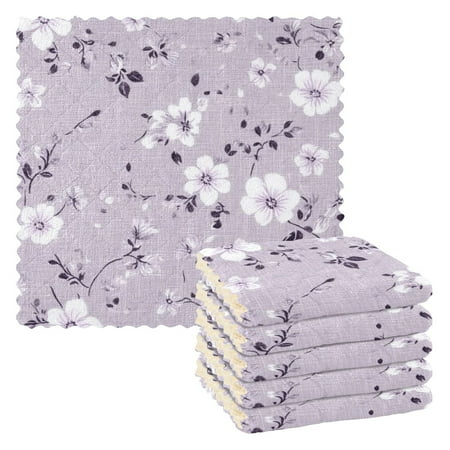

6 Pieces of Kitchen Towels 11x11Inch Kitchen Dish Cloths Kitchen Dish Towels Reuseable Cleaning Cloths Light Purple Cloth Flowers