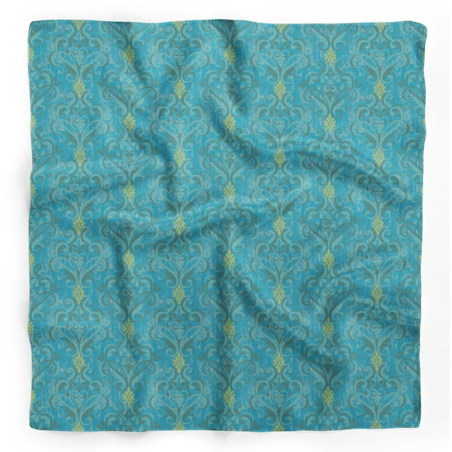 Bimba Blue Vector Design Damask Printed Pure Silk Scarf Neck Wrap Summer Hair Bandanas For Women 40 x 80 Inches