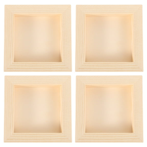 VORCOOL 4Set Unfinished Wood Photo Frames Diy Square Beige Wooden Home Decor Art Display 10.00X10.0X2.00In