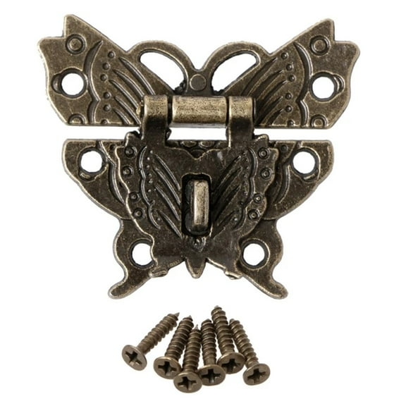 Retro Vintage Butterfly Latch Hasp Wooden Jewelry Box Case Lock Pad Chest Lock