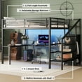 thumbnail image 2 of Bellemave Queen Size Metal Loft Bed with L-shaped Desk and Stairs, Loft Bed Frame with Wardrobe and Shelves, Loft Bed with LED Lights and Charging Station for Kids Teens Adults (Queen, Black), 2 of 11