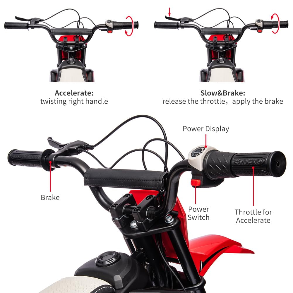 24V Kids Ride on Electric Off-Road Motorcycle,250W Motor 13.6MPH Fast Speed Dirt Bike Motocross,Leather Seat,Twist Grip Throttle,Metal Suspension,Air-Filled Tires,for Teens