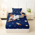 thumbnail image 4 of Manfei Cute Cartoon Rockets Twin Sheets,Celestial Planets Bedding,Blue,3pcs,1 Flat Sheet,1 Fitted Sheet and 1 Pillowcase, 4 of 6