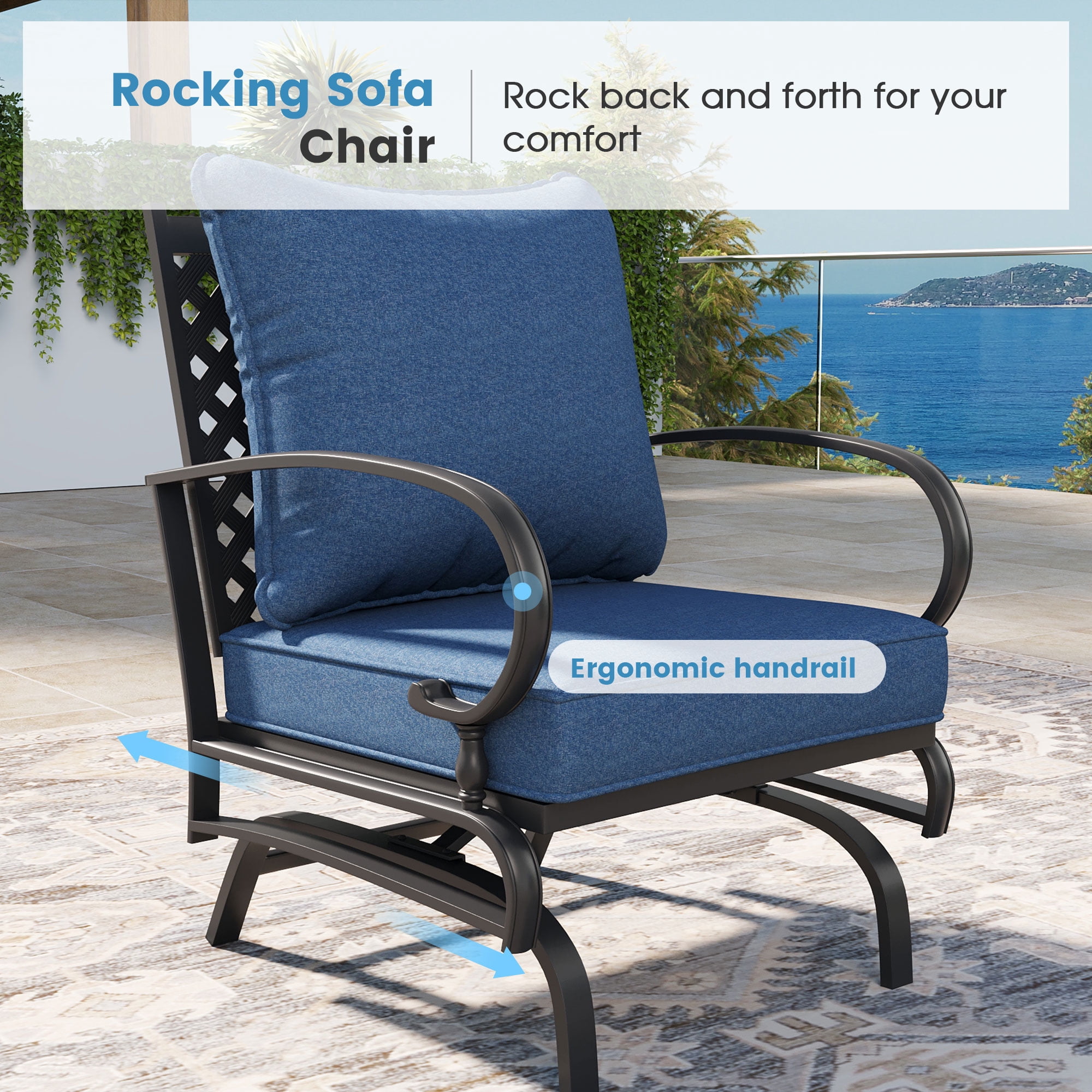 Vicllax 7-Seater Patio Conversation Set Outdoor Sofa Furniture Set with Coffee Table, Blue