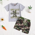 thumbnail image 5 of Kaprioy Baby Boy Easter Outfits Toddler Boys Summer Clothes Short Sleeve Easter Rabbit Truck Embroidery T-Shirt Striped Solid Shorts 2Pcs Set, 5 of 5