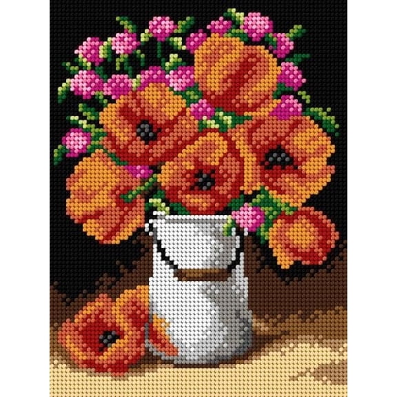 Gobelin canvas for halfstitch without yarn Poppies